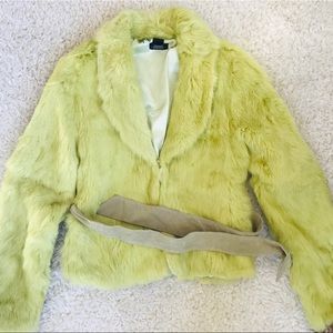 Lime green rabbit fur jacket